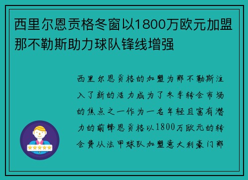 西里尔恩贡格冬窗以1800万欧元加盟那不勒斯助力球队锋线增强