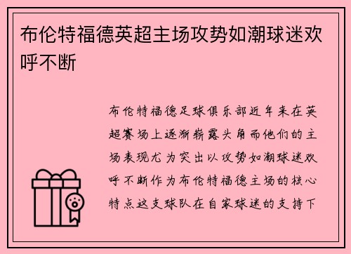 布伦特福德英超主场攻势如潮球迷欢呼不断